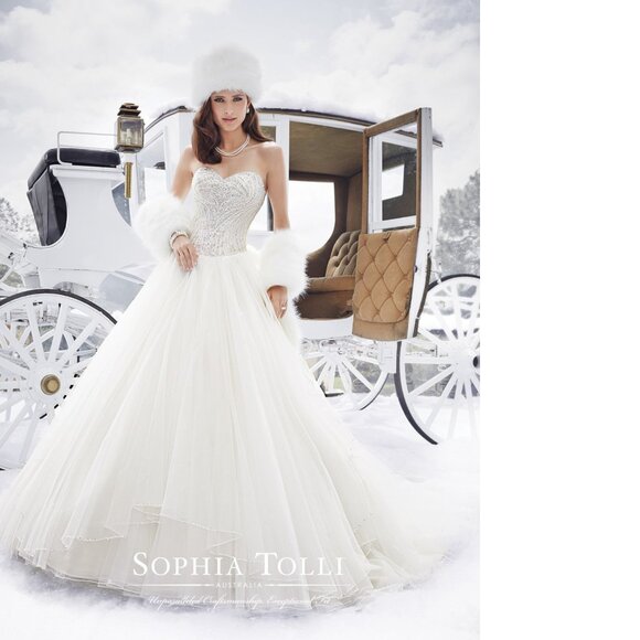 Sophia Tolli Wedding Dress Style Y21506 “Cassidy” Ball Gown + Crystal Veil - Picture 3 of 5